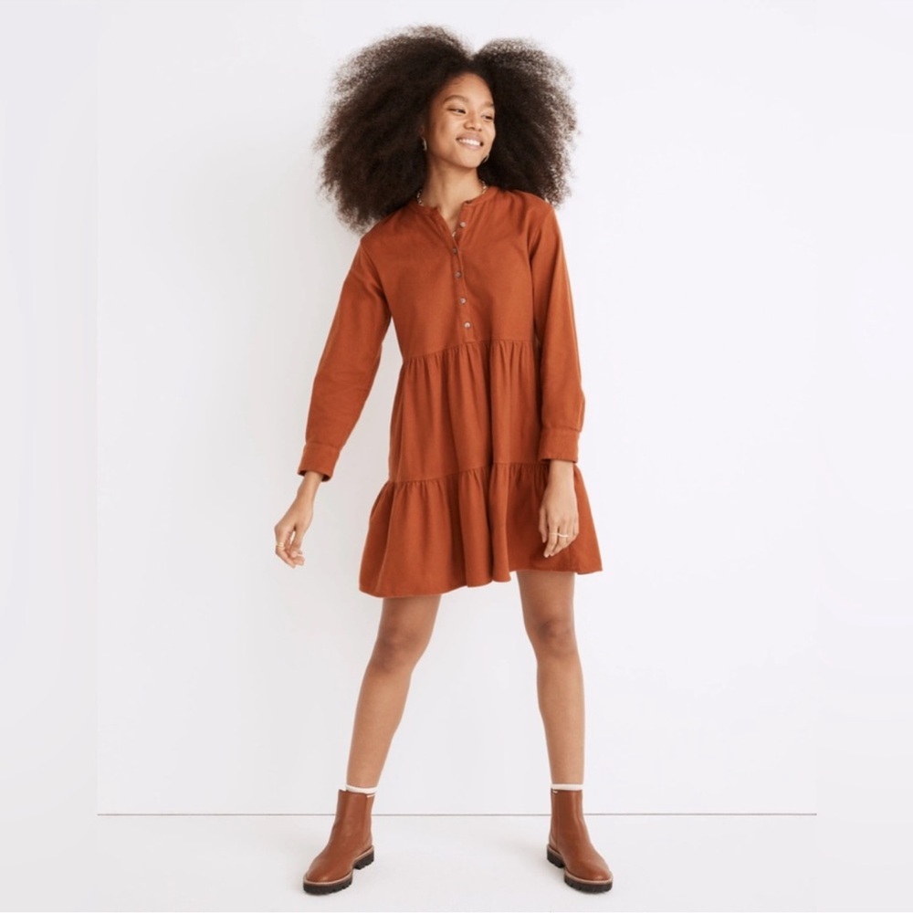 Madewell Tiered Cinnamon Corduroy Rust Dress